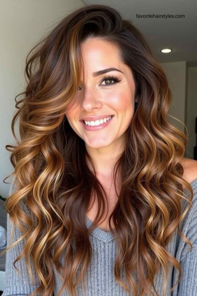 Caramel Brown Layers for Curly Hair