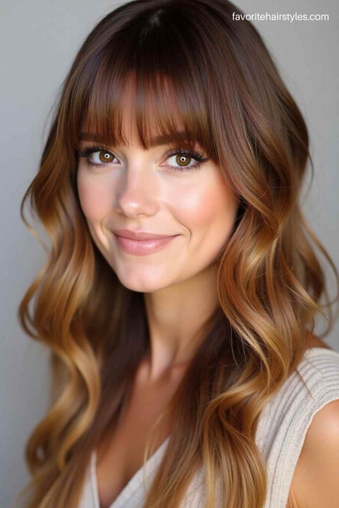 Caramel Brown with Curtain Bangs