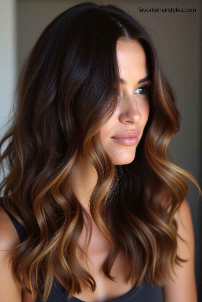 Caramel Highlights on Dark Hair