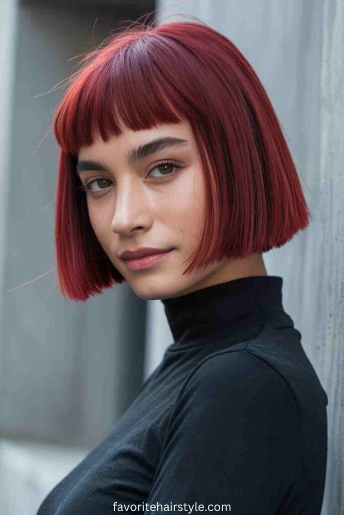 Cherry Red Blunt Bob