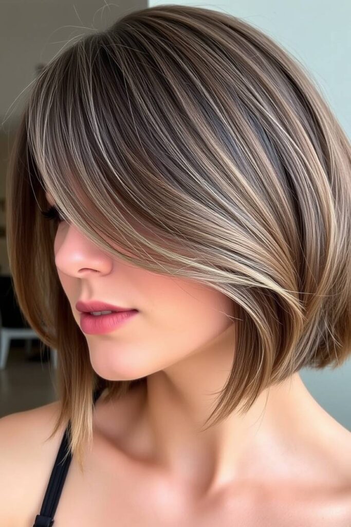 Chin-Length Ash Brown Balayage Bob