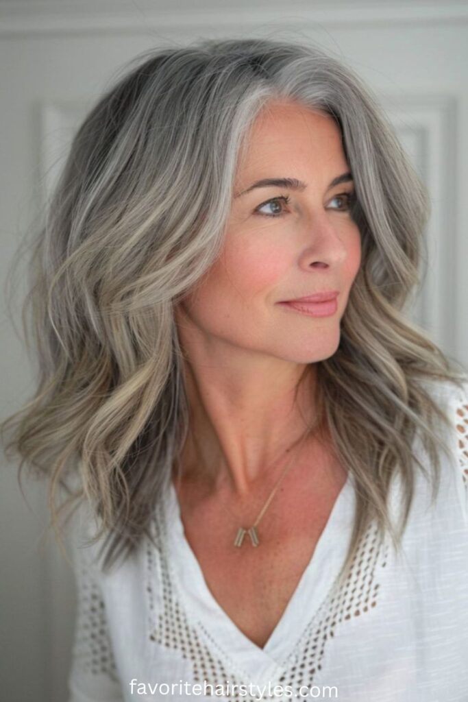 Classic Blonde Highlights on Salt-and-Pepper Hair