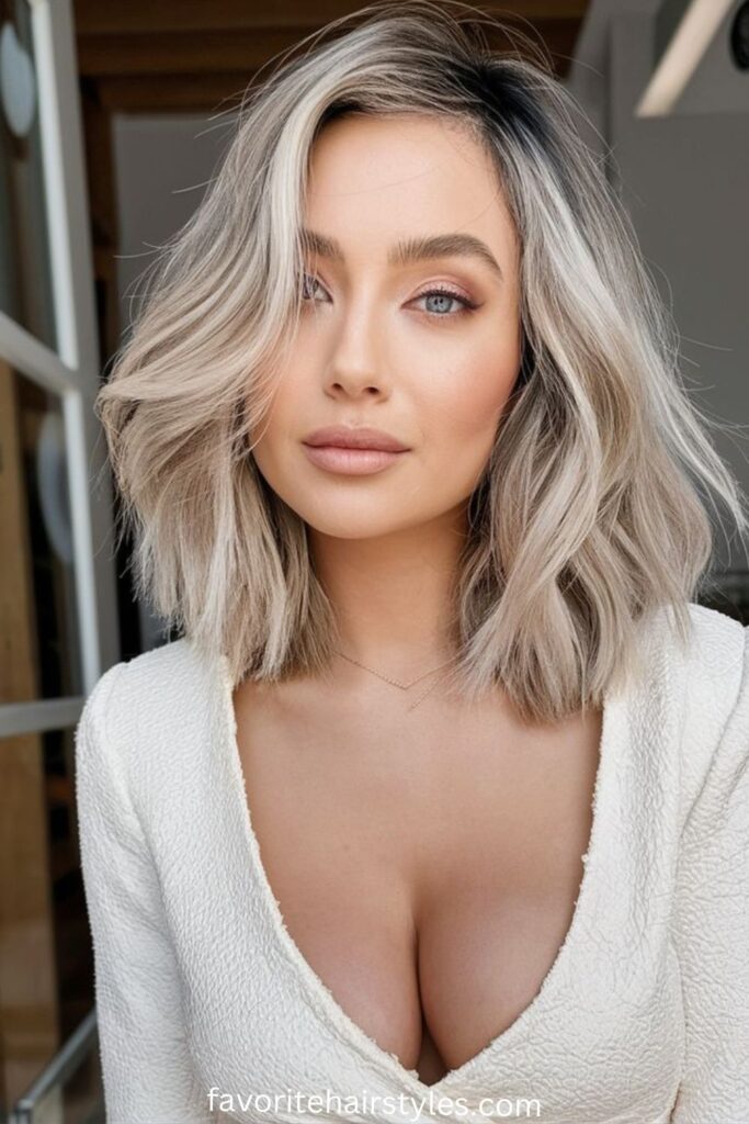 Cool Ash Blonde Balayage on Long Waves