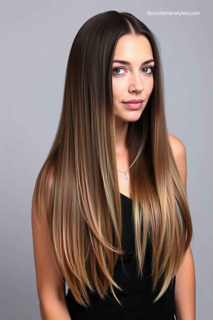 Cool Ash Brown Balayage with Straight Hair