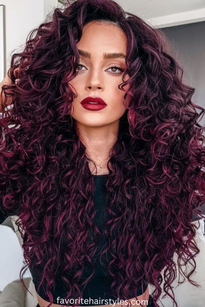 Curly Black Cherry with Soft Rose Gold Accents