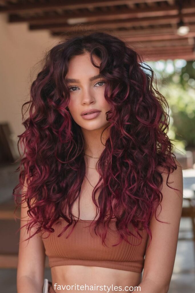 Curly Hair with Cherry Highlights