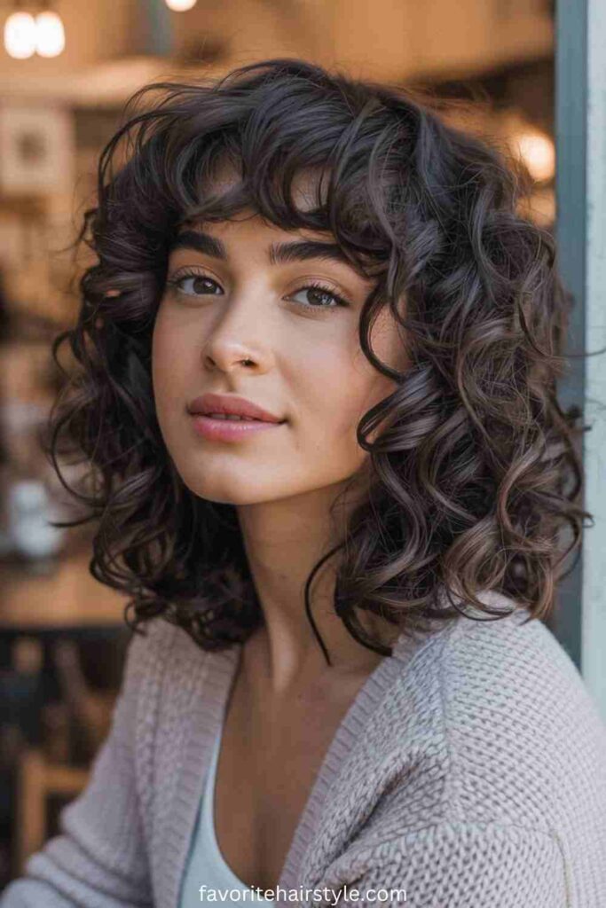 Curly Ponytail with Bangs