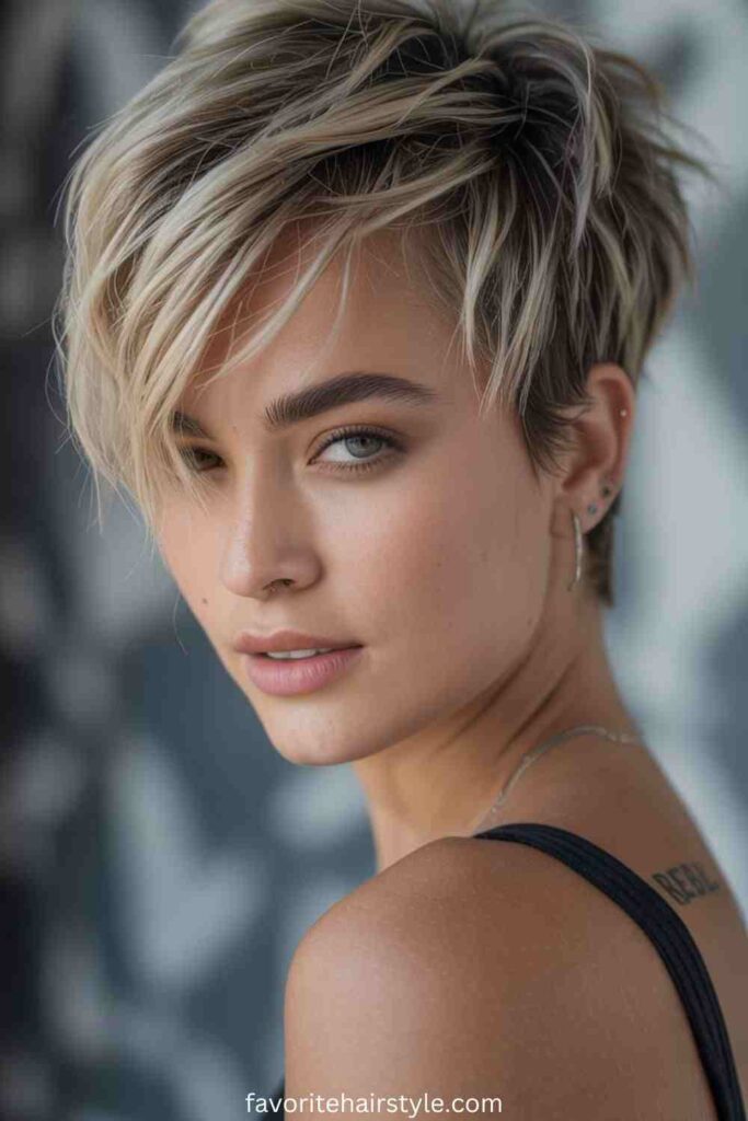 Curly Short Cut with Warm Dirty Blonde Highlights