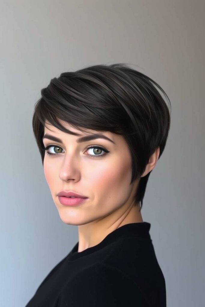 Dark Ash Brown Pixie Cut