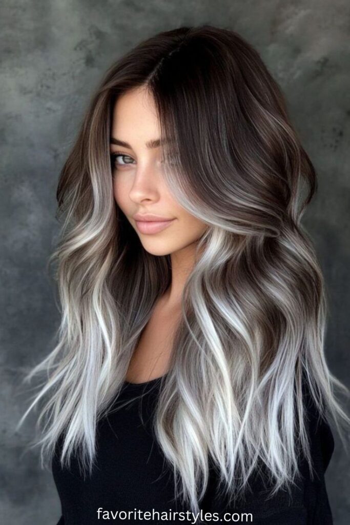Dark Brown to Ash Blonde Ombre Balayage