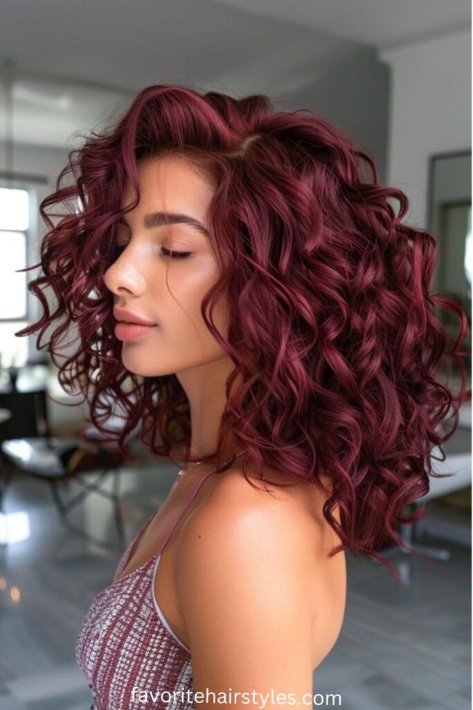 Deep Black Cherry Curls with Natural Roots
