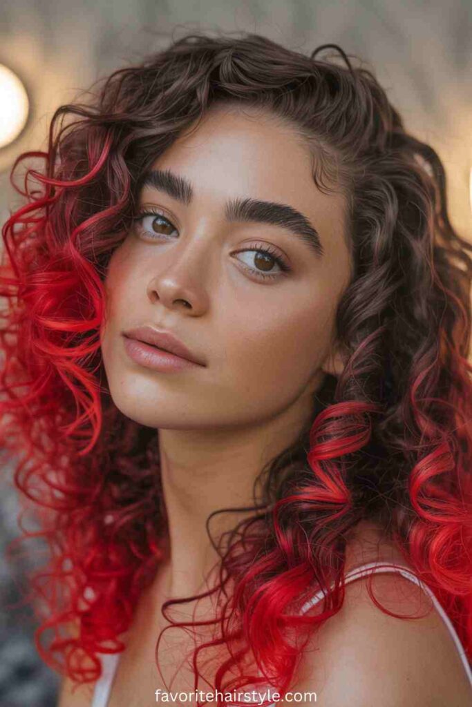 Deep Side-Parted Red Curls