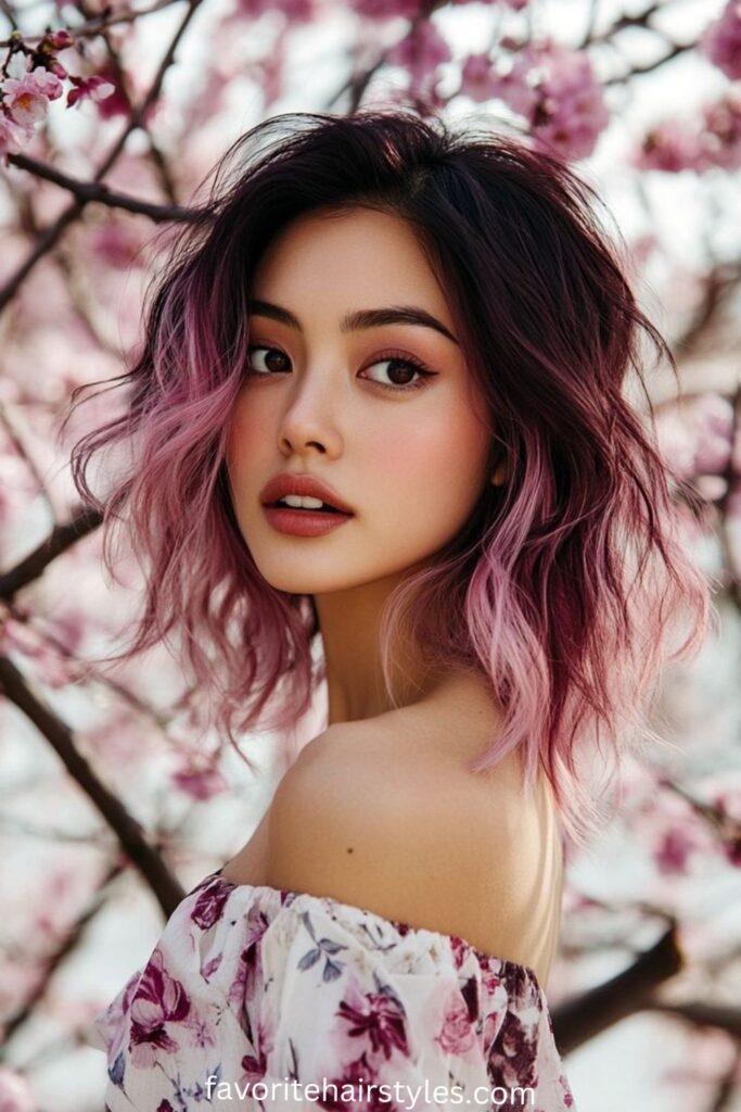 Dusky Pink Wolf Cut with Side Swept Layers