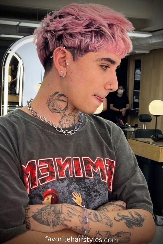 Faded Pink Wolf Cut with Low Skin Fade