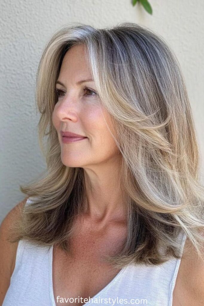 Feathered Cut with Golden Blonde Streaks