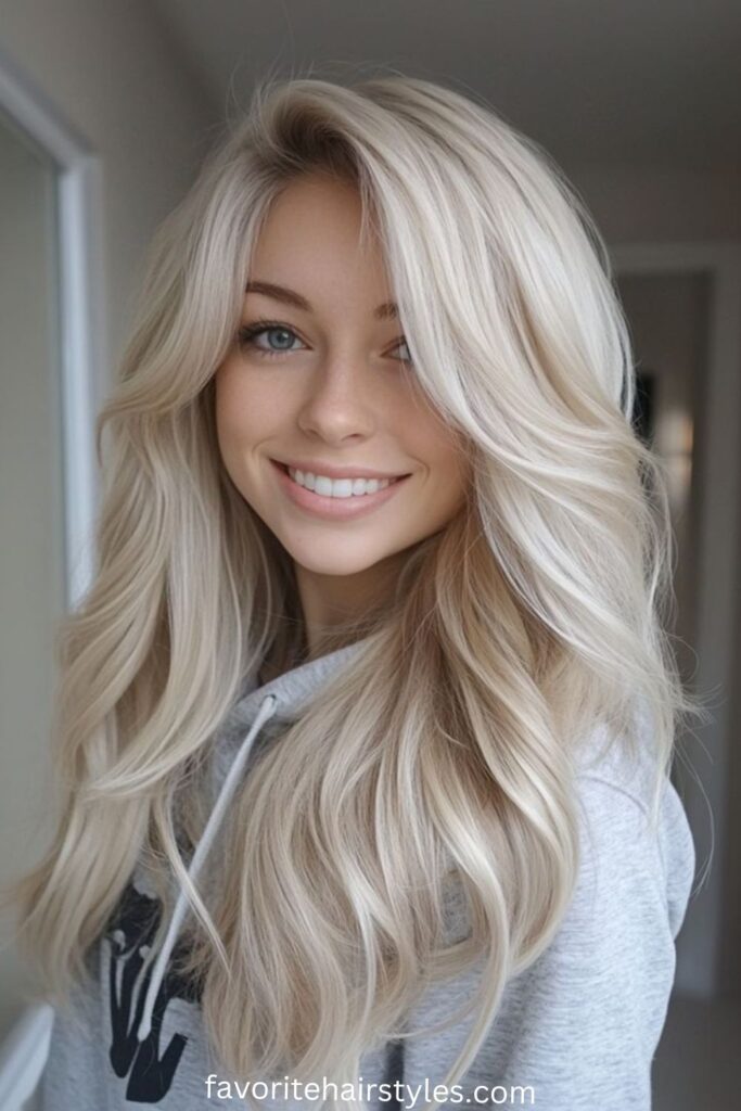 Frosty Ash Blonde Balayage on Long Layers