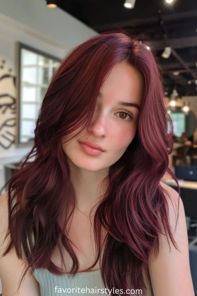 Glossy Black Cherry with Curtain Bangs