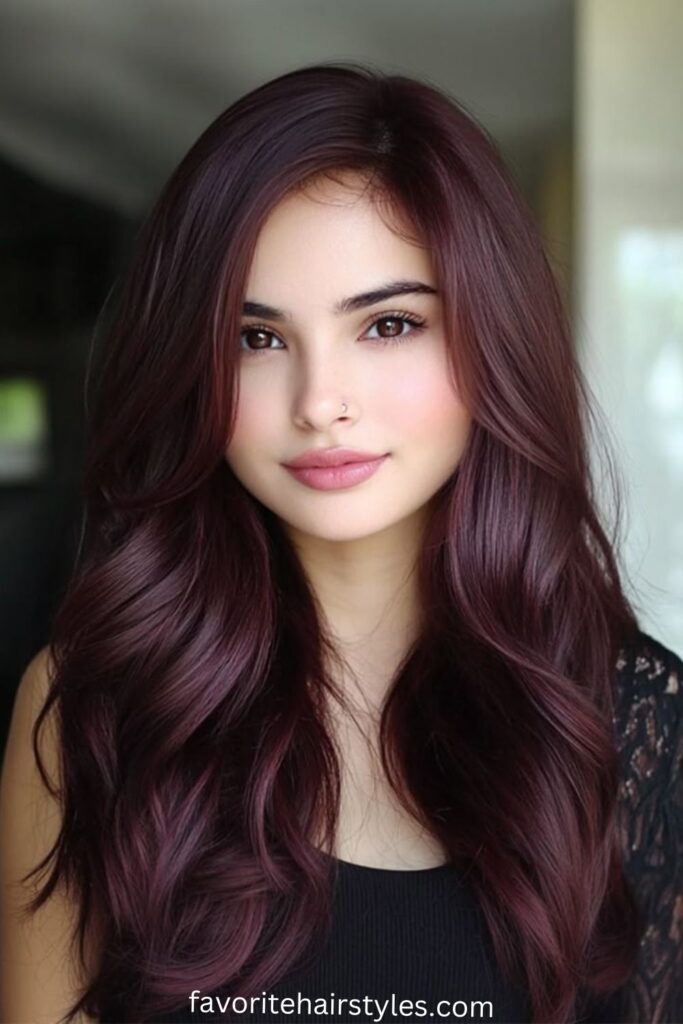Glossy Dark Chocolate Cherry with Soft Waves