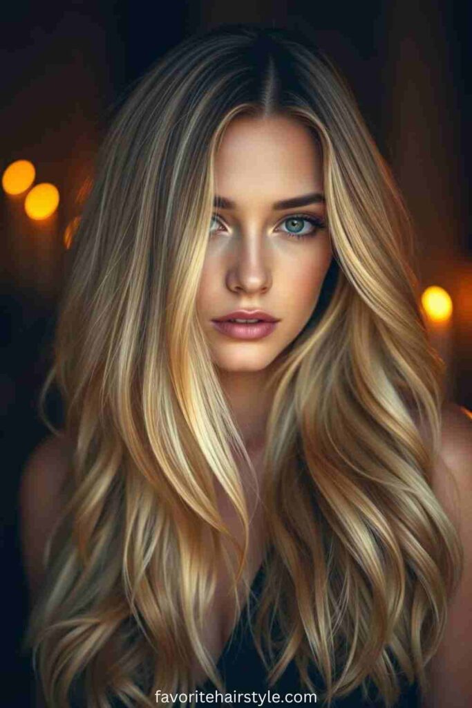 Golden Baby Blonde Balayage on Long Layers