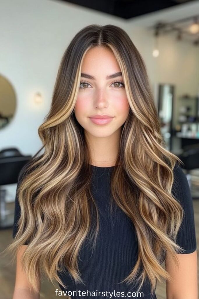 Golden Highlights on Deep Brown Hair