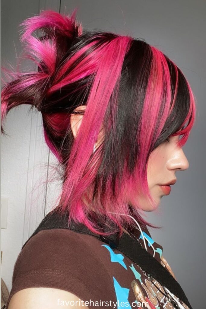 High-Contrast Pink & Black Wolf Cut Wig