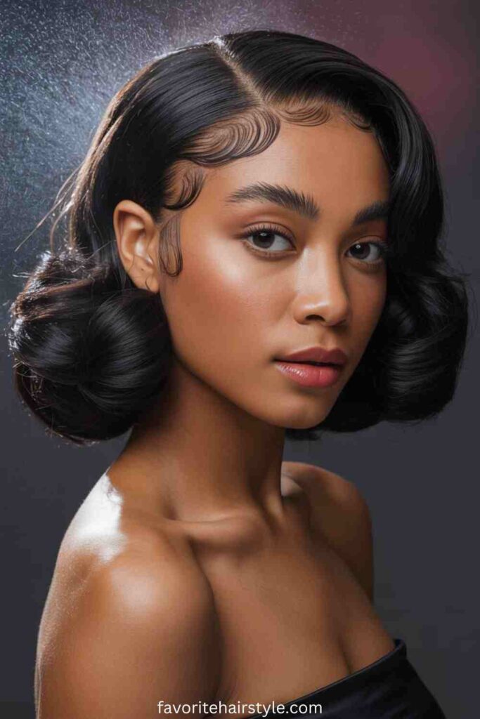 High Curly Ponytail with Laid Edges