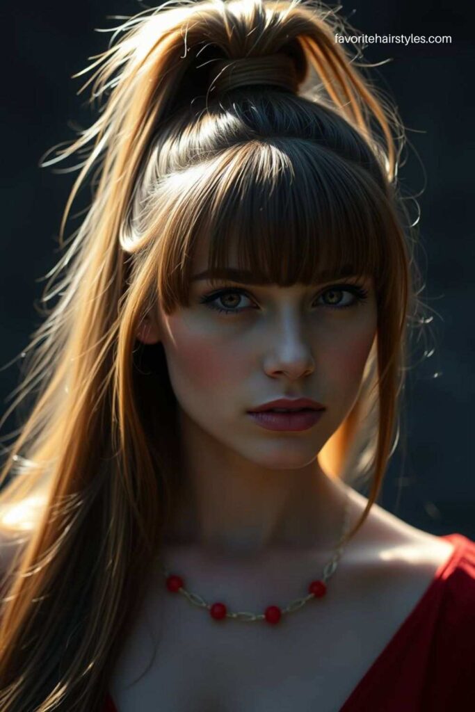 High Ponytail with Face-Framing Bangs