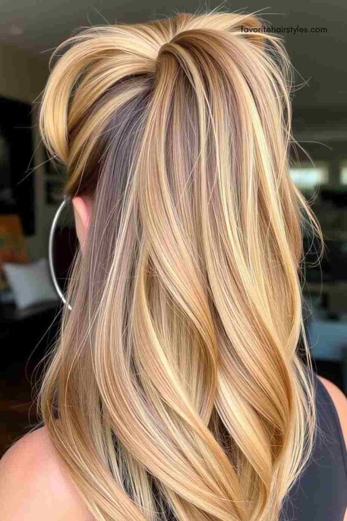 High Ponytail with Golden Brown Length