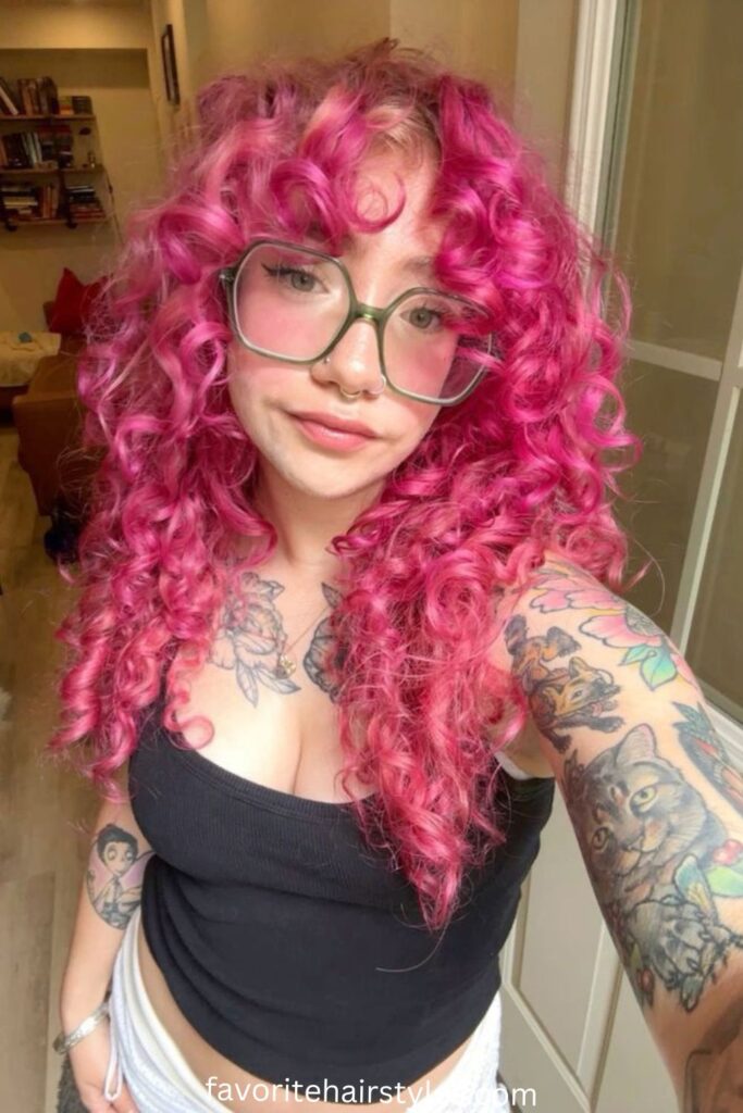 Hot Pink Shaggy Wolf Cut for Tight Curls