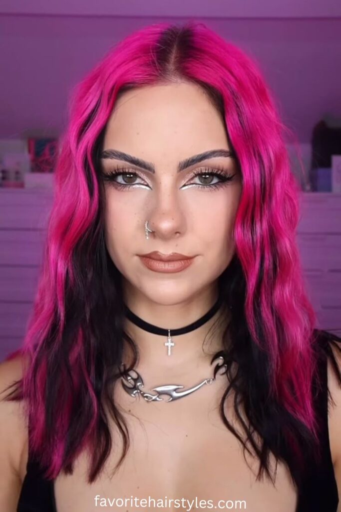 Hot Pink and Black Contrast Wolf Cut