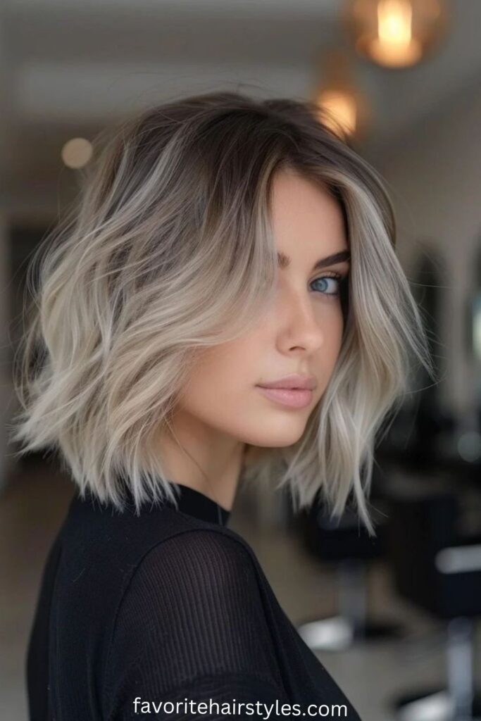 Ash Blonde Balayage Short Long Bobs Hair Color Ideas Icy Ash Blonde Balayage with Beachy Waves on a Short Bob