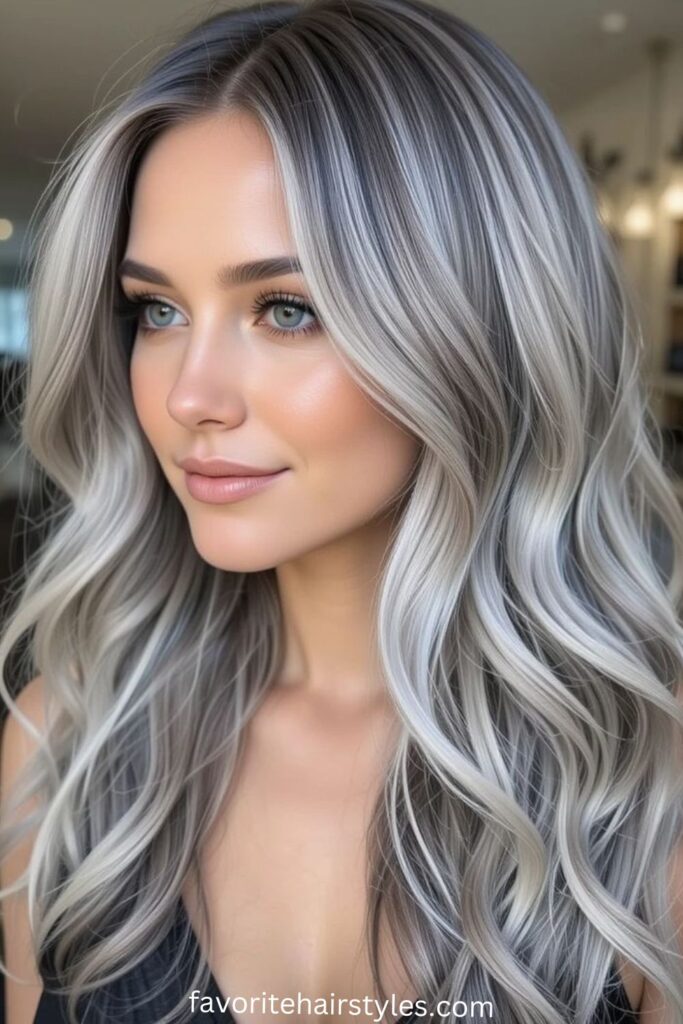 Icy Ash Blonde with Silver-Grey Highlights