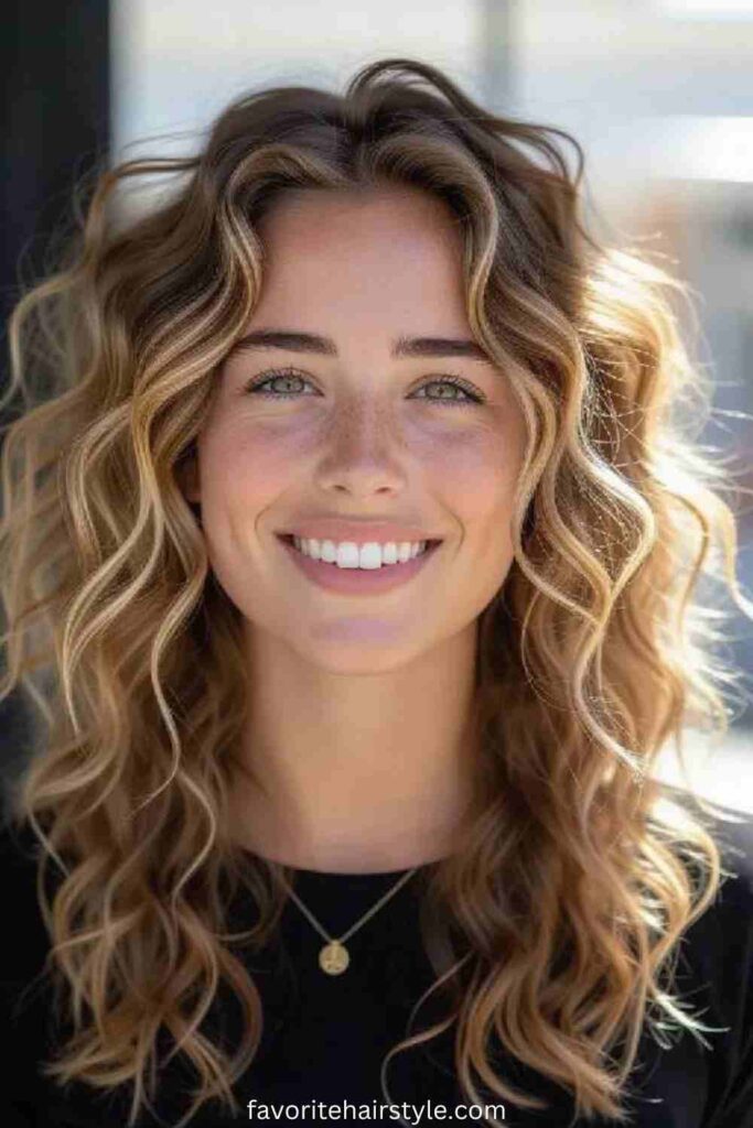 Layered Curly Cut with Dirty Blonde Highlights