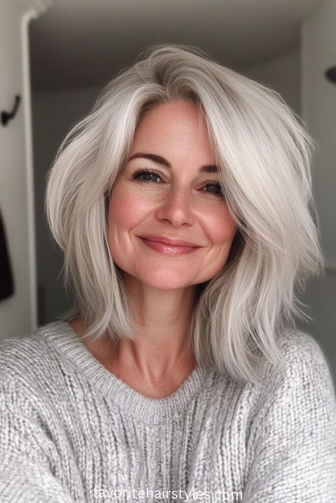 Layered Gray Blonde Shoulder-Length Cut