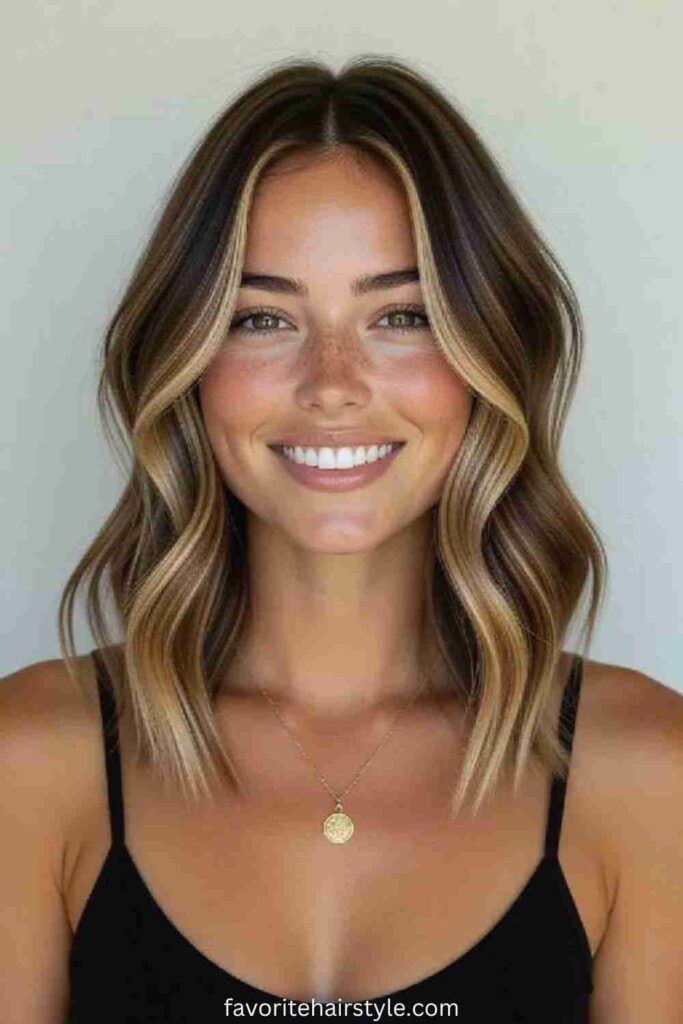 Layered Lob with Dirty Blonde Balayage