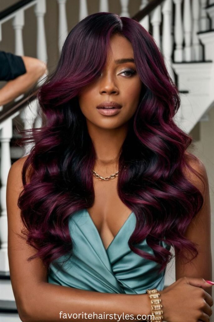 Layered Waves with Dark Brown Cherry Tones