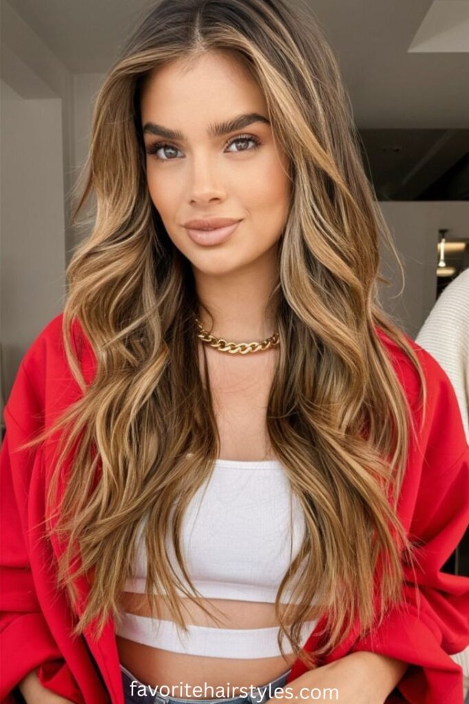 Light Brown Balayage with Golden Ends