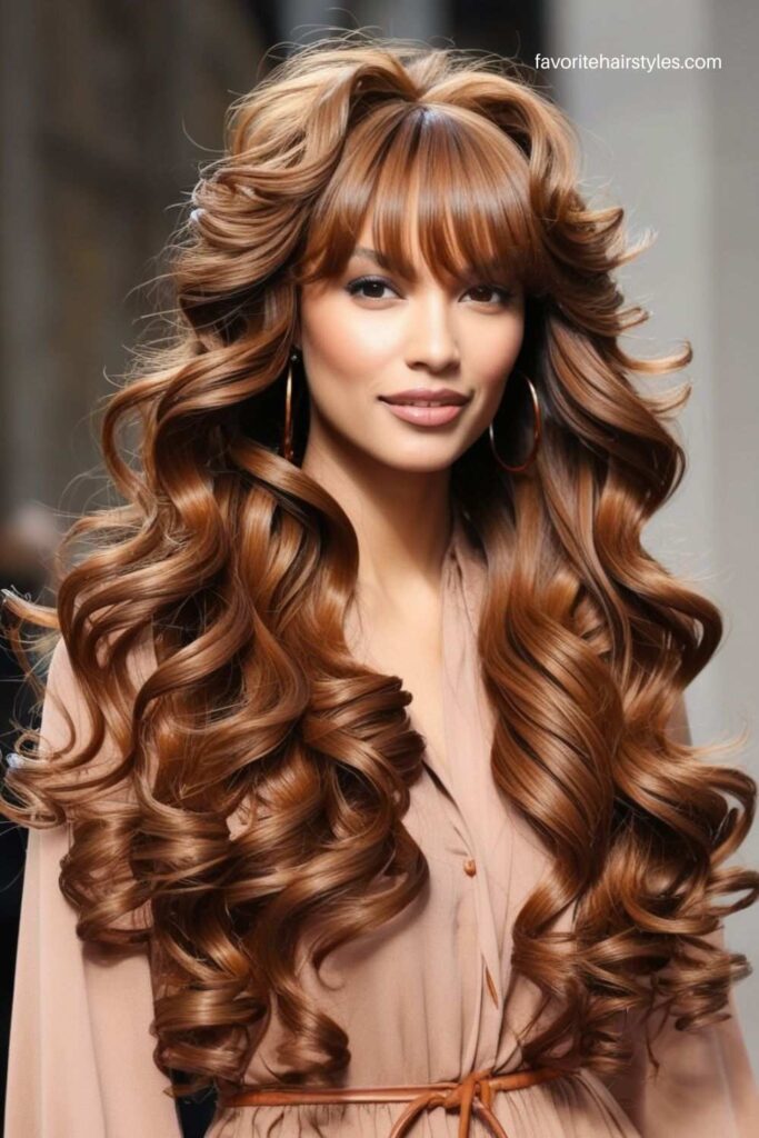 Long Curls with Curly Bangs