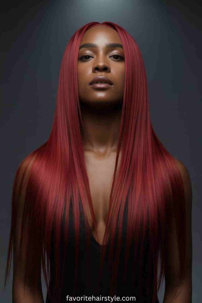 Long Straight Red Weave