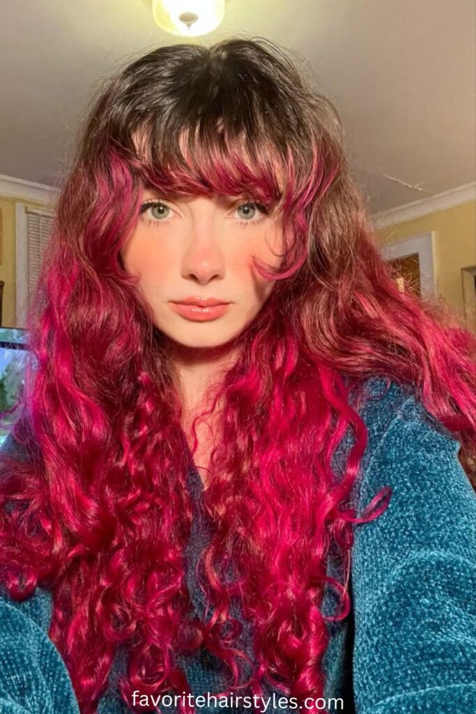 Magenta Curly Wolf Cut with Bangs