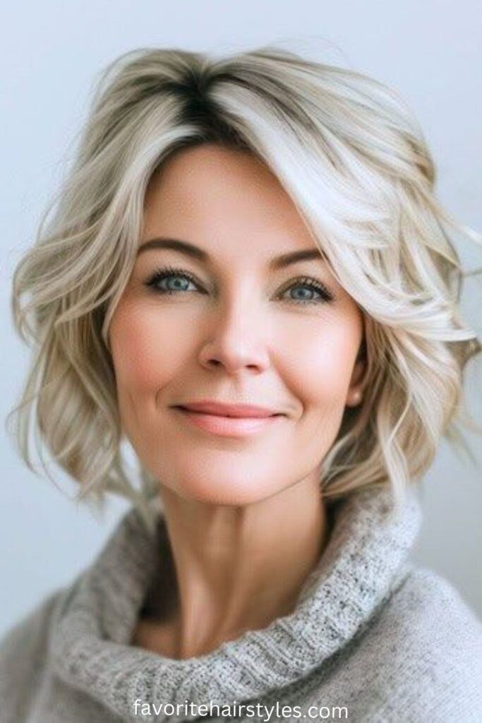 Blonde Hair Ideas For Women Over 60 With Highlights 
Medium-Length Cut with Ash Blonde and White Highlights