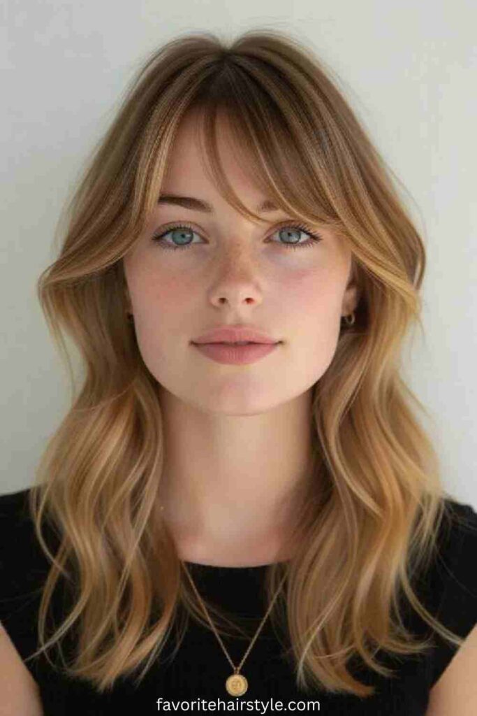 Natural Dirty Blonde with Curtain Bangs