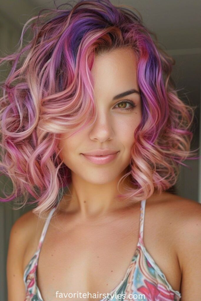 Neon Pink Curly Wolf Cut with Undercut