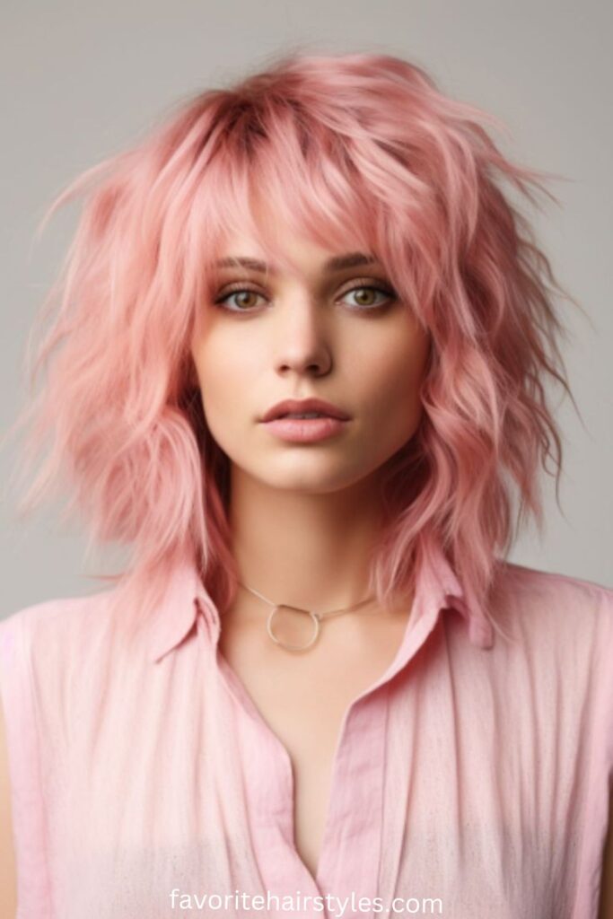 Neon Pink Wolf Cut Wig with Shaggy Layers