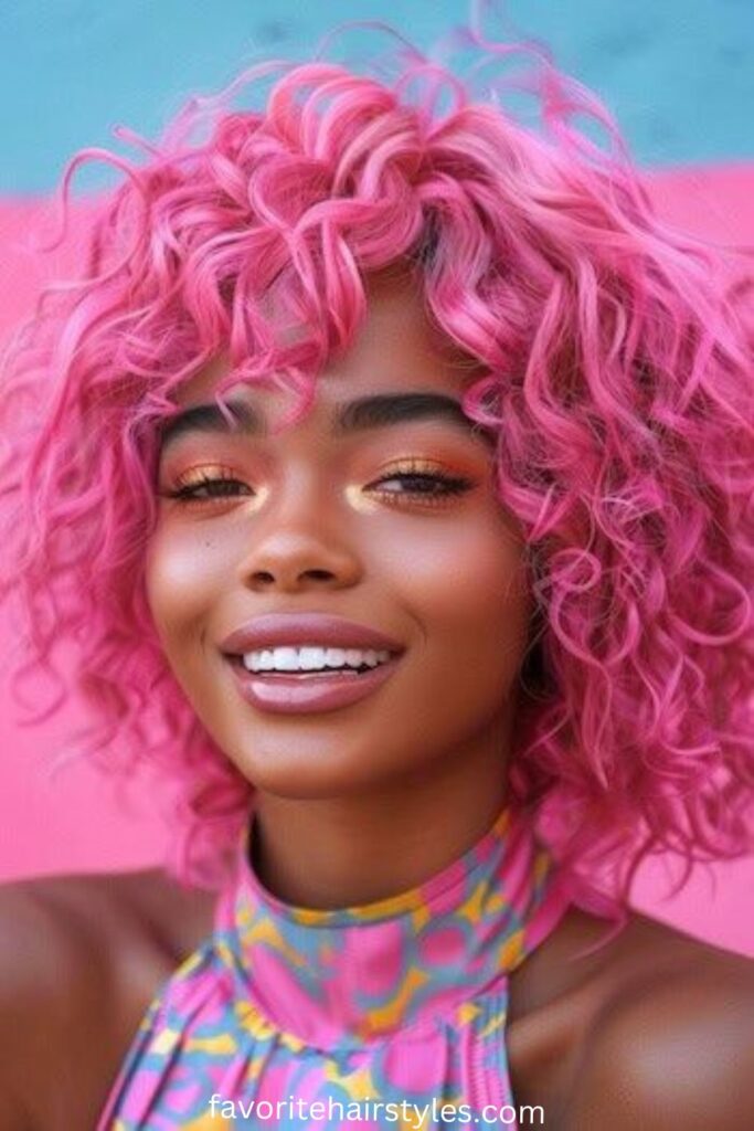 Ombre Pink Wolf Cut on Curly Hair