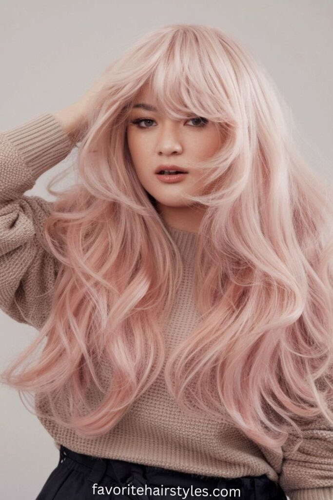 Pastel Pink Wolf Cut Wig with Curtain Bangs