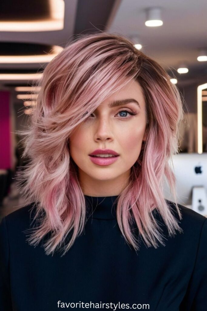 Pastel Pink Wolf Cut with Feathered Layers