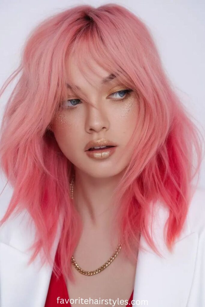 Pink Wolf Cut Long Hairstyle Ideas  Pink Ombre Wolf Cut with Shaggy Texture