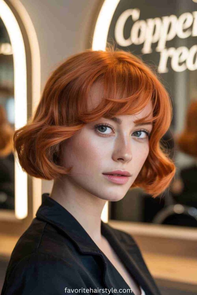 Side-Swept Bangs with Copper Red