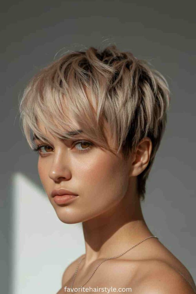 Side-Swept Short Hair with Dirty Blonde Lowlights